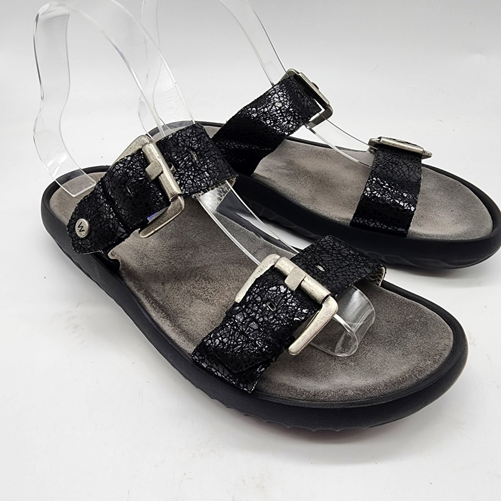 Wolky Double Strap Slide Sandals Women's 38 US 7 Black Crackle Leather Comfort